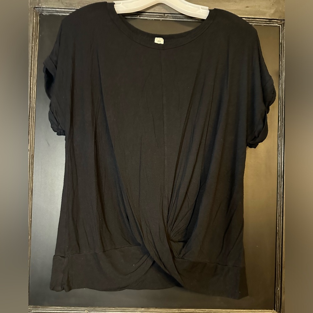 Black short sleeve with twist front, size small